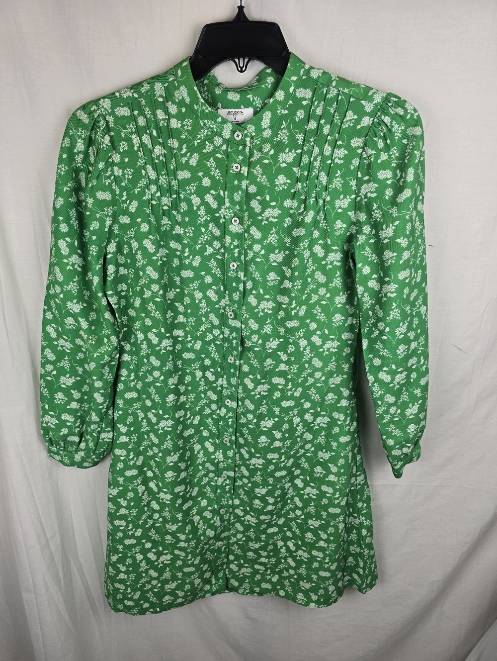 Untuckit Virginia Green Floral Button-Front Long Sleeve Dress Sz 6